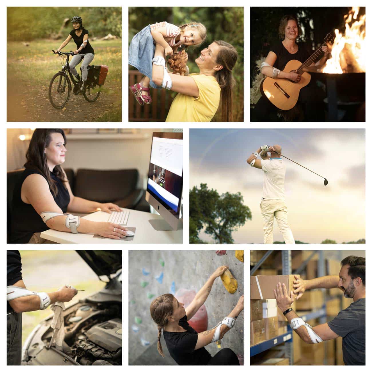 Masalo_Manschette_gegen_Tennisarm_Golferarm_Mausarm_Epicondylitis-Collage_Erfahrungsberichte_Masalo_Manschette